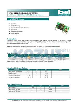 V7XZ-01RD20 datasheet - ISOLATED DC/DC CONVERTERS 24 V Input 22.5 V/28 mA or 27 V/25 mA Dual Outputs