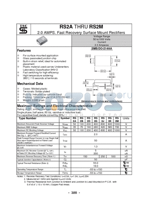 RS2M datasheet - 2.0 AMPS. Fast Recovery Surface Mount Rectifiers