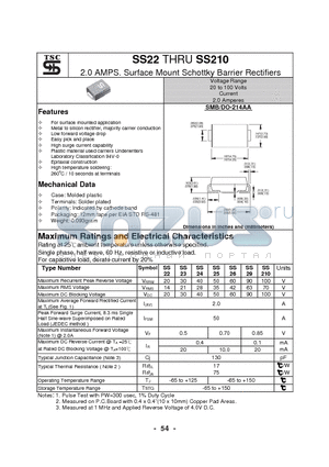 SS29 datasheet - 2.0 AMPS. Surface Mount Schottky Barrier Rectifiers
