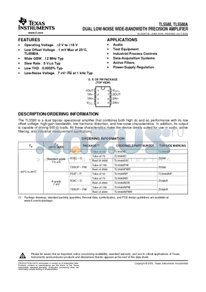 TL5580AIPWE4 datasheet - DUAL LOW-NOISE WIDE-BANDWIDTH PRECISION AMPLIFIER