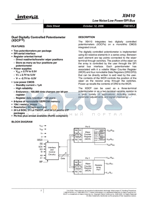 X9410WP24I-2.7 datasheet - Dual Digitally Controlled Potentiometer