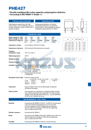 PHE427FB6100JR06 datasheet - Double metallized film pulse capacitor