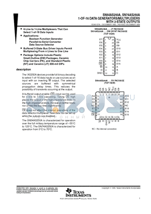 SN54AS250A datasheet - 1-OF-16 DATA GENERATORS/MULTIPLEXERS WITH 3-STATE OUTPUTS