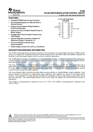 TL594CD datasheet - PULSE-WIDTH-MODULATION CONTROL CIRCUIT