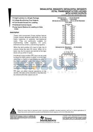 SN54AS373FK datasheet - OCTAL TRANSPARENT D-TYPE LATCHES WITH 3-STATE OUTPUTS