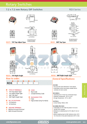 RD3S210NSTB datasheet - 7.2 x 7.2 mm Rotary DIP Switches