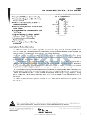 TL594CNSR datasheet - PULSE-WIDTH-MODULATION CONTROL CIRCUIT