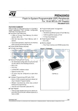 PSD4235G3V-C-70JI datasheet - Flash In-System Programmable ISP Peripherals For 16-bit MCUs 5V Supply