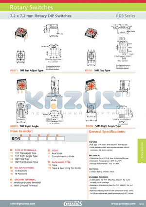 RD3T116NRTB datasheet - 7.2 x 7.2 mm Rotary DIP Switches