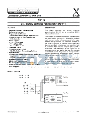 X9418WV24I-2.7 datasheet - Dual Digitally Controlled Potentiometers