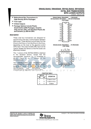 SN54AS645 datasheet - OCTAL BUS TRANSCEIVERS WITH 3-STATE OUTPUTS