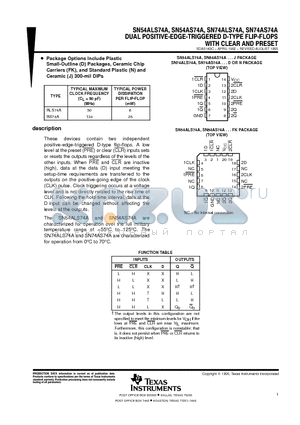 SN54AS74A datasheet - DUAL POSITIVE-EDGE-TRIGGERED D-TYPE FLIP-FLOPS WITH CLEAR AND PRESET