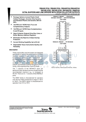 SN54AS762 datasheet - OCTAL BUFFERS AND LINE DRIVERS WITH OPEN-COLLECTOR OUTPUTS