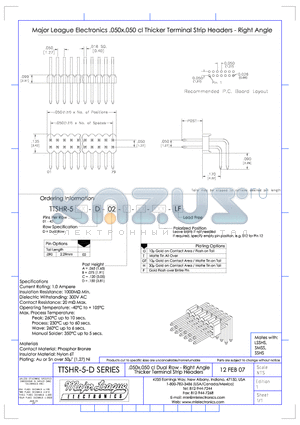 TTSHR-5-D datasheet - .050x.050 cl Dual Row - Right Angle Thicker Terminal Strip Headers