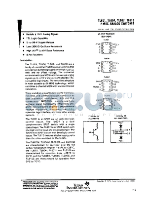 TL604 datasheet - P MOS ANALOG SWITCHES