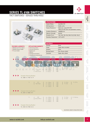 TL6100AF300QP datasheet - TACT SWITCHES - SEALED THRU-HOLE