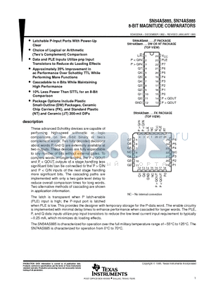 SN54AS885JT datasheet - 8-BIT MAGNITUDE COMPARATORS