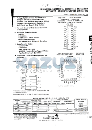 SN54AS881AJT datasheet - ARITHMETIC LOGIC UNITS/FUNCTION GENERATORS