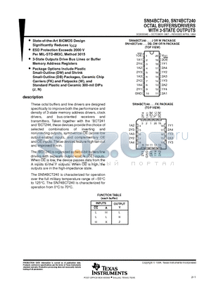SN54BCT240J datasheet - OCTAL BUFFERS/DRIVERS WITH 3-STATE OUTPUTS