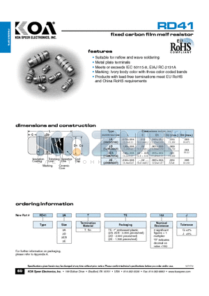 RD412ATTE103G datasheet - fixed carbon film melf resistor