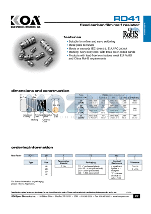 RD412AT datasheet - fixed carbon film melf resistor