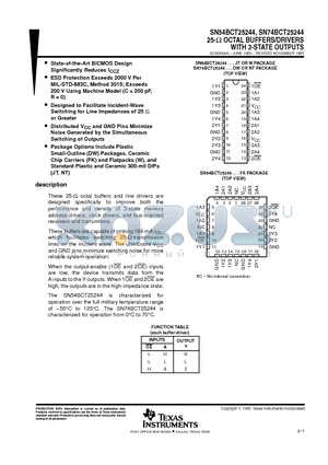 SN54BCT25244W datasheet - 25-ohm OCTAL BUFFERS/DRIVERS WITH 3-STATE OUTPUTS