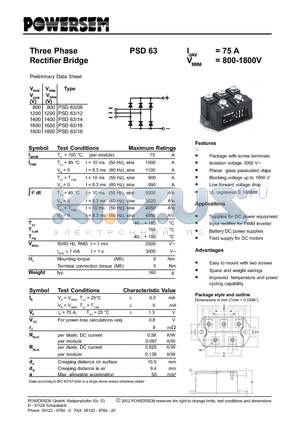 PSD63 datasheet - Three Phase Rectifier Bridge