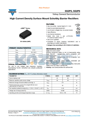 SS2P5 datasheet - High Current Density Surface Mount Schottky Barrier Rectifiers