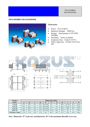 TL66-12F-10 datasheet - TWIN-BOBBIN TRANSFORMER