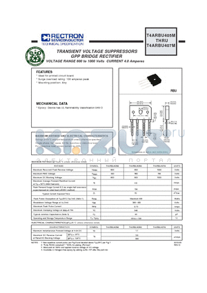 T4ARBU406M datasheet - TRANSIENT VOLTAGE SUPPRESSORS GPP BRIDGE RECTIFIER