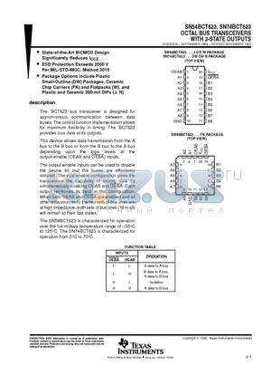 SN54BCT623 datasheet - OCTAL BUS TRANSCEIVERS WITH 3-STATE OUTPUTS