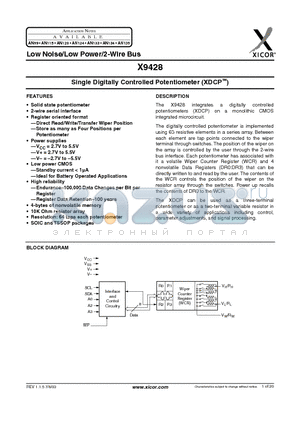 X9428YP datasheet - Single Digitally Controlled Potentiometer