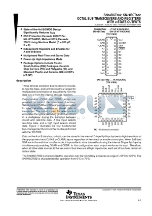 SN54BCT652 datasheet - OCTAL BUS TRANSCEIVERS AND REGISTERS WITH 3-STATE OUTPUTS