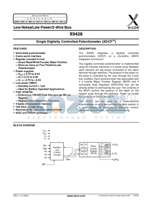 X9428YS datasheet - Single Digitally Controlled Potentiometer