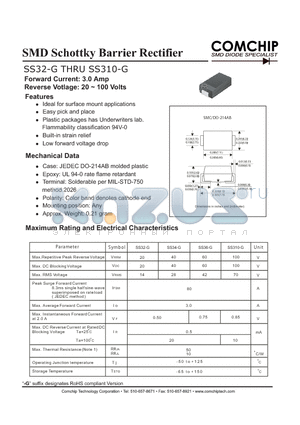 SS310-G datasheet - SMD Schottky Barrier Rectifier
