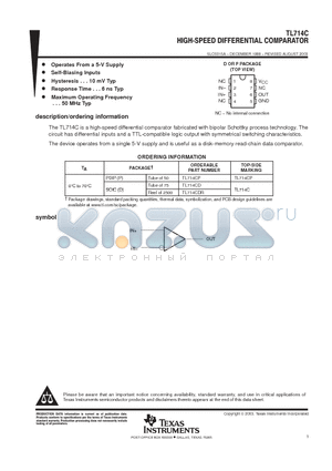 TL714CDR datasheet - HIGH-SPEED DIFFERENTIAL COMPARATOR