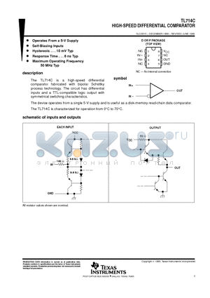TL714CD datasheet - HIGH-SPEED DIFFERENTIAL COMPARATOR