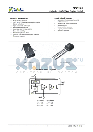 SS3141 datasheet - Unipolar Hall-Effect Digital Switch