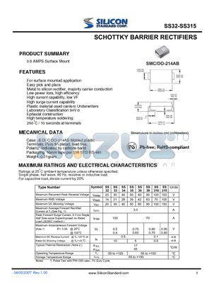 SS315 datasheet - SCHOTTKY BARRIER RECTIFIERS