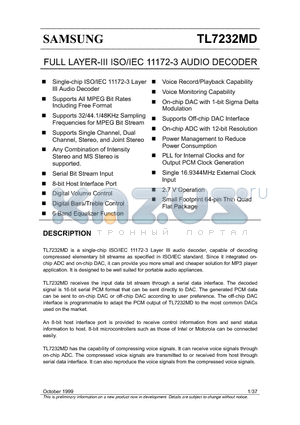 TL7232MD datasheet - FULL LAYER- ISO/IEC 11172-3 AUDIO DECODER