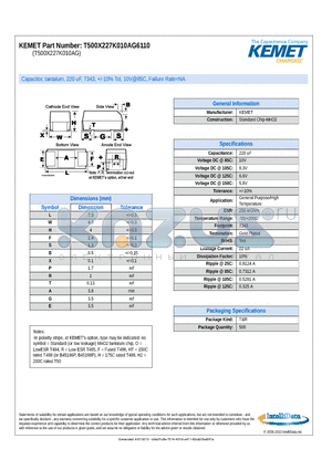 T500X227K010AG6110 datasheet - Capacitor, tantalum