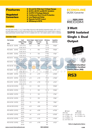 RS3_10 datasheet - 3 Watt SIP8 Isolated Single & Dual Output