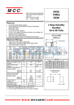 SS32 datasheet - 3 Amp Schottky Rectifier 20 to 60 Volts