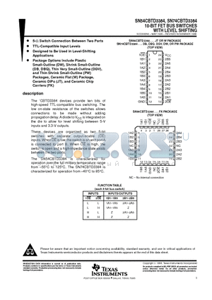 SN54CBTD3384JT datasheet - 10-BIT FET BUS SWITCHES WITH LEVEL SHIFTING
