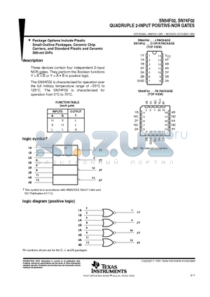 SN54F02FK datasheet - QUADRUPLE 2-INPUT POSITIVE-NOR GATES