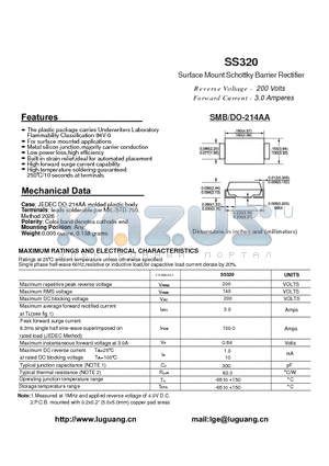 SS320 datasheet - Surface Mount Schottky Barrier Rectifier