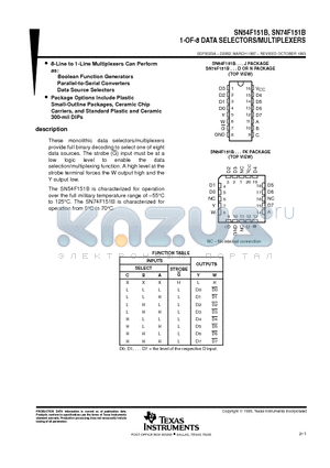 SN54F151BJ datasheet - 1-OF-8 DATA SELECTORS/MULTIPLEXERS