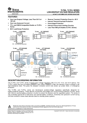 TL750L05CKVUR datasheet - LOW-DROPOUT VOLTAGE REGULATORS