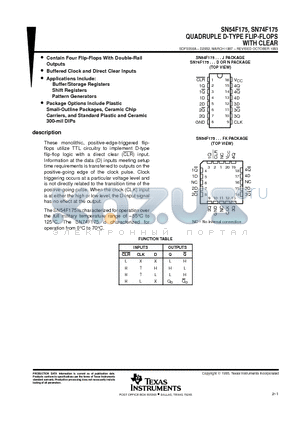 SN54F175FK datasheet - QUADRUPLE D-TYPE FLIP-FLOPS WITH CLEAR