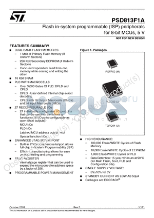 PSD813F1A datasheet - Flash in-system programmable (ISP) peripherals for 8-bit MCUs, 5 V